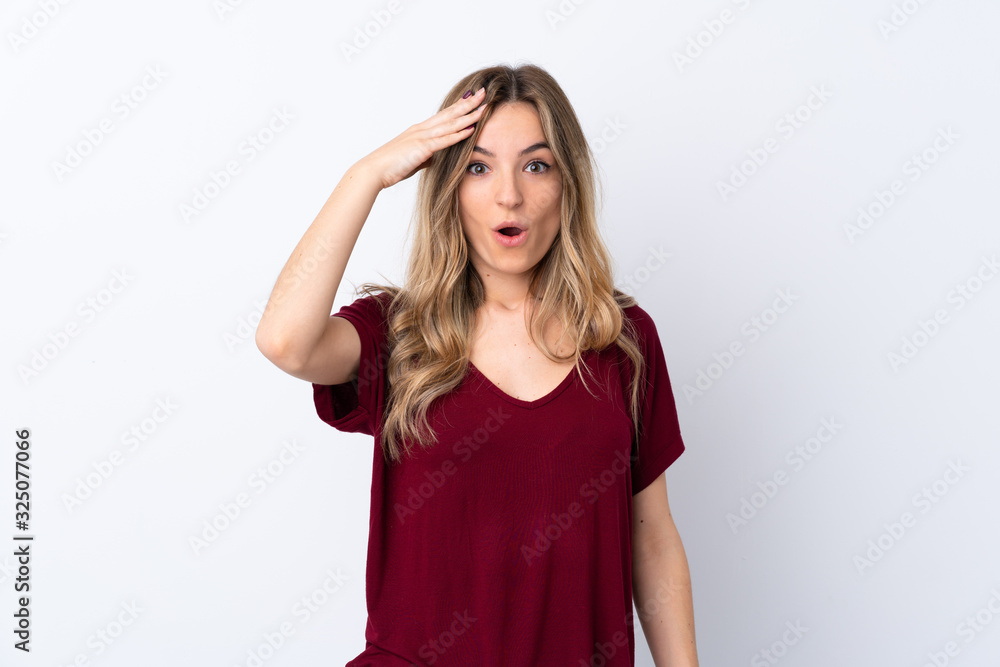 Young woman over isolated white background has just realized something and has intending the solution Young woman over isolated white background has just realized something and has intending the solution