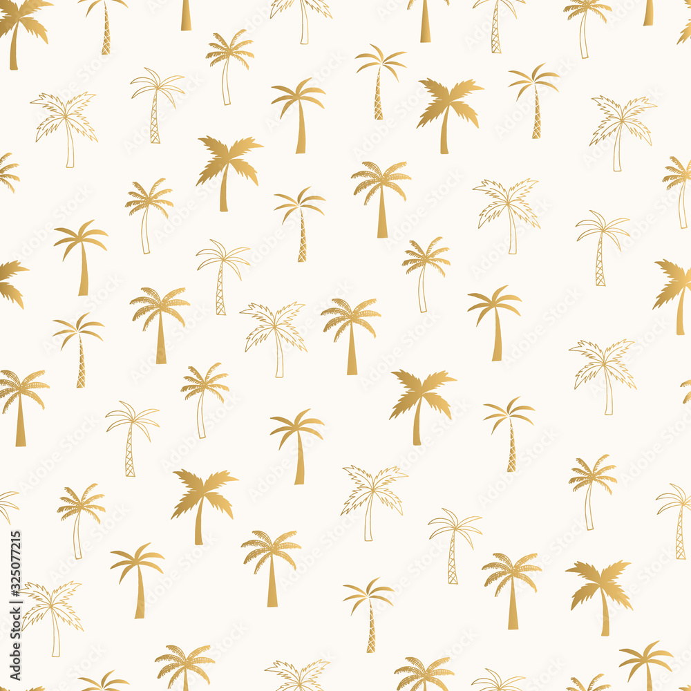 Golden pattern with hand drawn palms. Vector illustration. Golden pattern with hand drawn palms. Vector illustration.