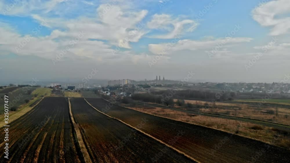 Flight over a plowed field. Flight over a plowed field.