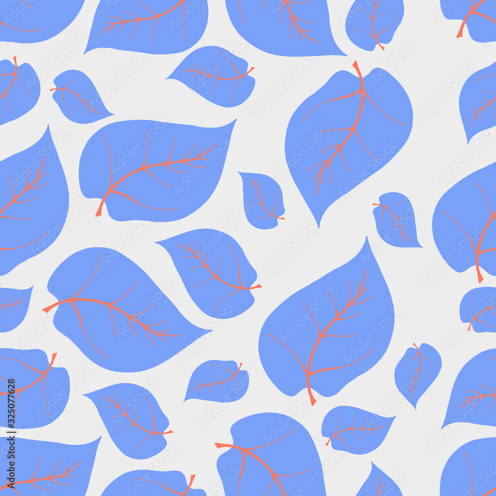 Naklejka premium Leaves Pattern. Endless Background. Seamless pattern with pastel blue leaves