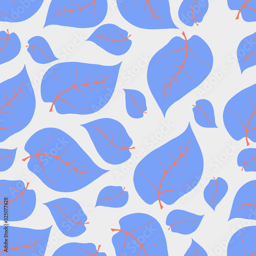 Leaves Pattern. Endless Background. Seamless pattern with pastel blue leaves