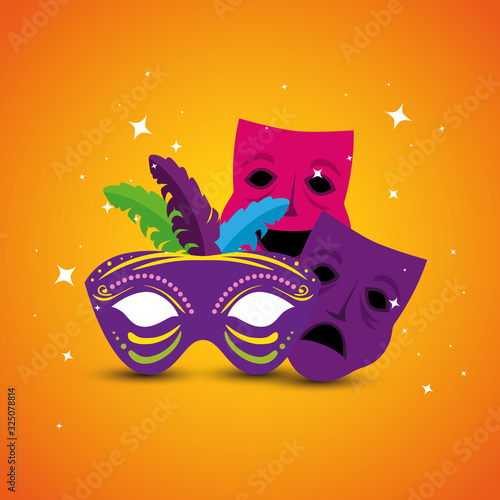 Mardi gras masks design, Party carnival decoration celebration festival holiday fun new orleans and traditional theme Vector illustration