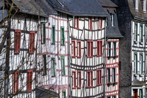 Half-timbered houses along the rur river in Monschau,