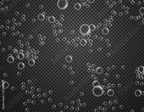 air bubbles stream on white background. Fizzy sparkles in water, sea, aquarium. Soda pop. Champagne. Effervescent drink. Undersea vector texture.