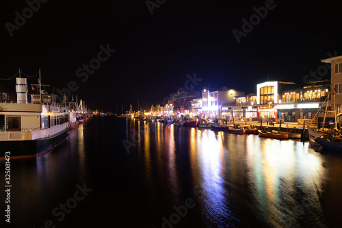 Warnemuende harbor at night