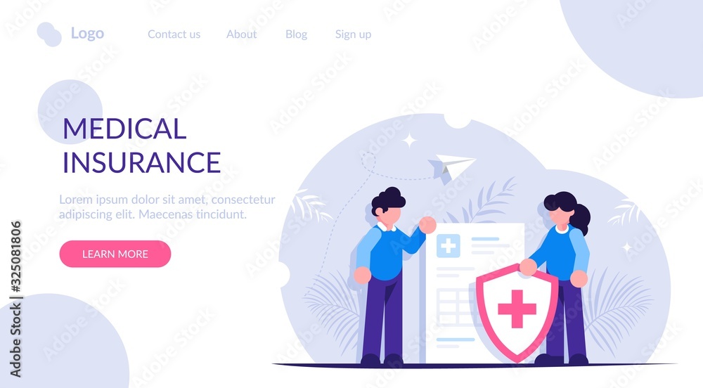 Healthcare concept. People stand in the background of a medical document and a shield. Health insurance. Modern flat vector illustration. Landing web page template. Healthcare concept. People stand in the background of a medical document and a shield. Health insurance. Modern flat vector illustration. Landing web page template.