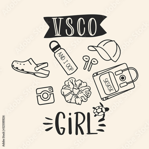 VSCO girls, sea turtles, scrunchies and water bottles. Trendy shirt design for vsco girls photo