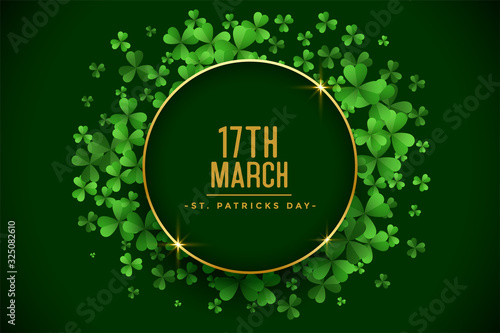 happy st patricks day green clover leaves frame