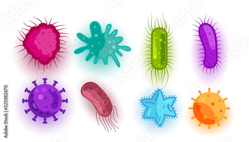 set of different virus and bacteria shapes
