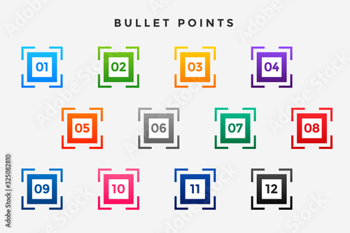 square business bullet points numbers set