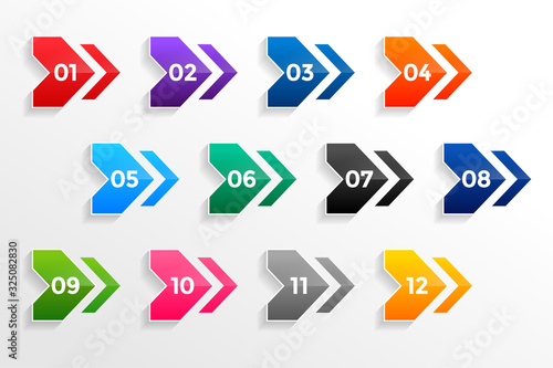 arrow style geometric bullet points numbers set