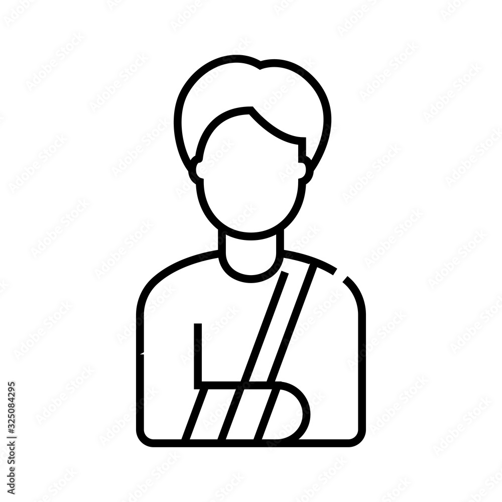 Broken arm line icon, concept sign, outline vector illustration, linear symbol. Broken arm line icon, concept sign, outline vector illustration, linear symbol.