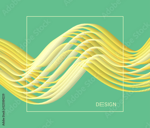 Wavy background. Array with dynamic particles. Composition with motion effect. 3d technology style. Vector illustration.