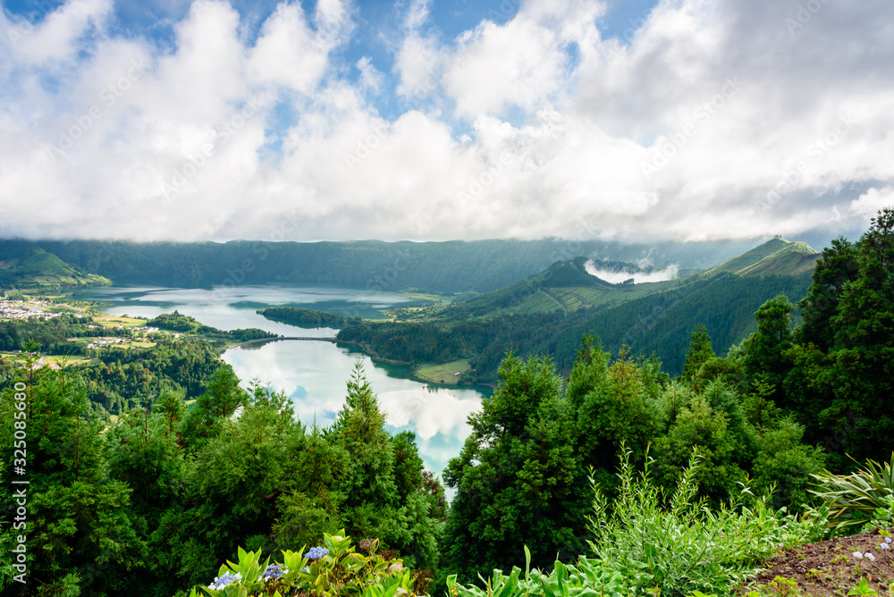 sete cidades lakes' view, landscape of sete cidades volcano's lake. azores, portugal