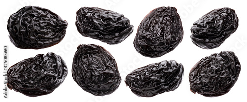 Prunes isolated on white background with clipping path photo