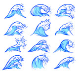 Sea waves set, sea and ocean water wave design