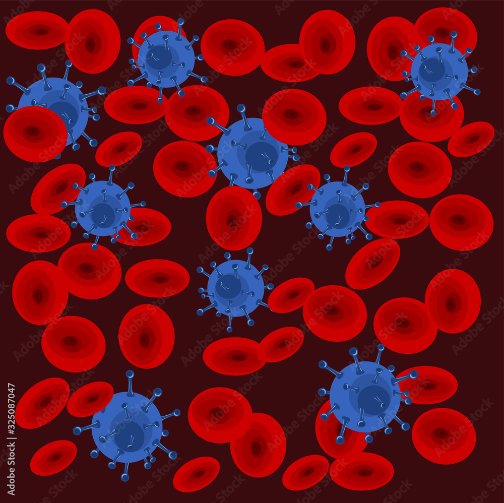Blood test, white blood cells with the virus. Vector illustration Stock