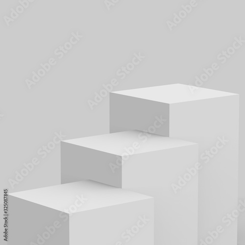 3d gray white stage podium scene minimal studio background. Abstract 3d geometric shape object illustration render. Display for online business product. © Mama pig