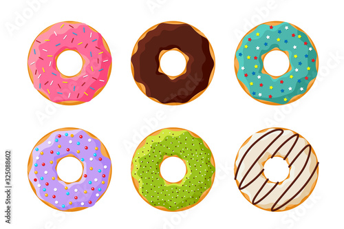 Canvas Print Cartoon colorful tasty donut set isolated on white background