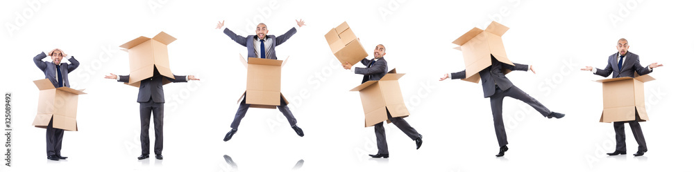 Businessman with box isolated on the white Businessman with box isolated on the white