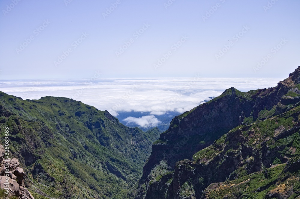 Cloudscape panoramic view from the peak of mountain (Madeira Island, Portugal, Europe)