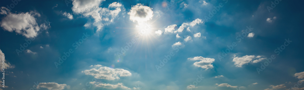 panorama blue sky with sun and white cloud