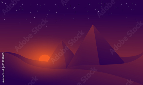 landscape pyramid desert sunset star