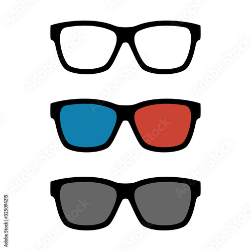 Glasses Icons Set 3D Cinema Glasses Sunglasses Optical Glasses