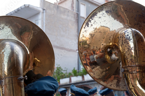 A bass tuba musician of a marching band photo