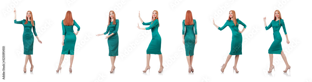 Beautiful woman in blue dress isolated on white Beautiful woman in blue dress isolated on white