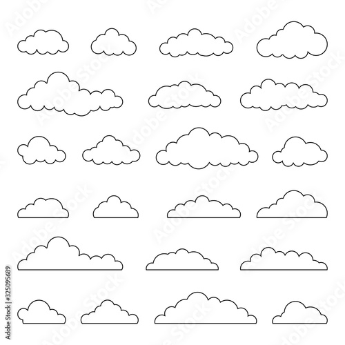 Set of White Clouds Line Style Isolated on White