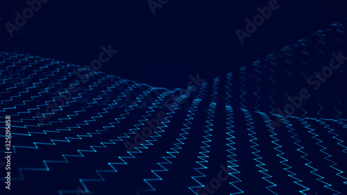 Wave of dots and weave lines. Abstract background. Network connection structure.