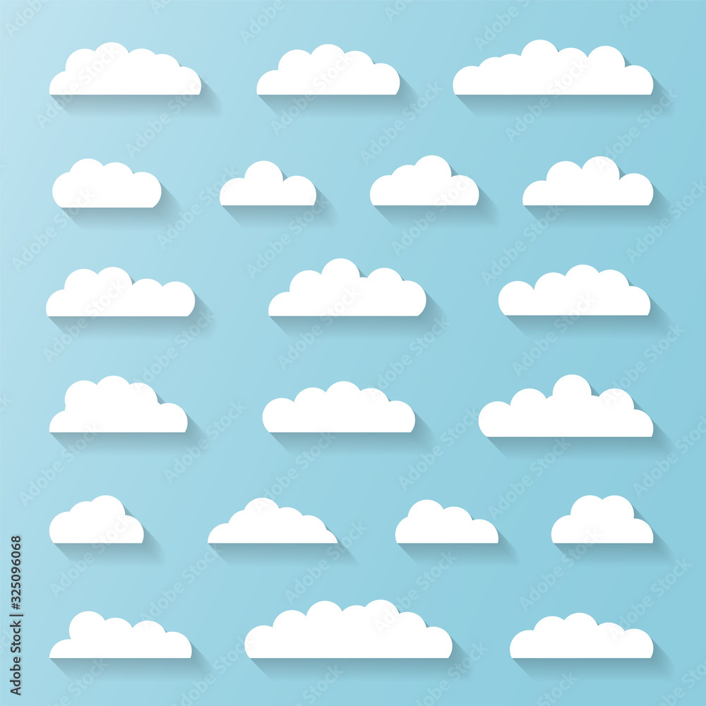 Set of White Clouds on a Blue Sky Background Set of White Clouds on a Blue Sky Background