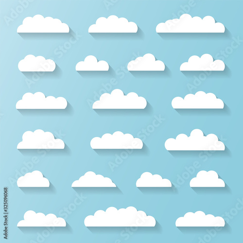 Set of White Clouds on a Blue Sky Background