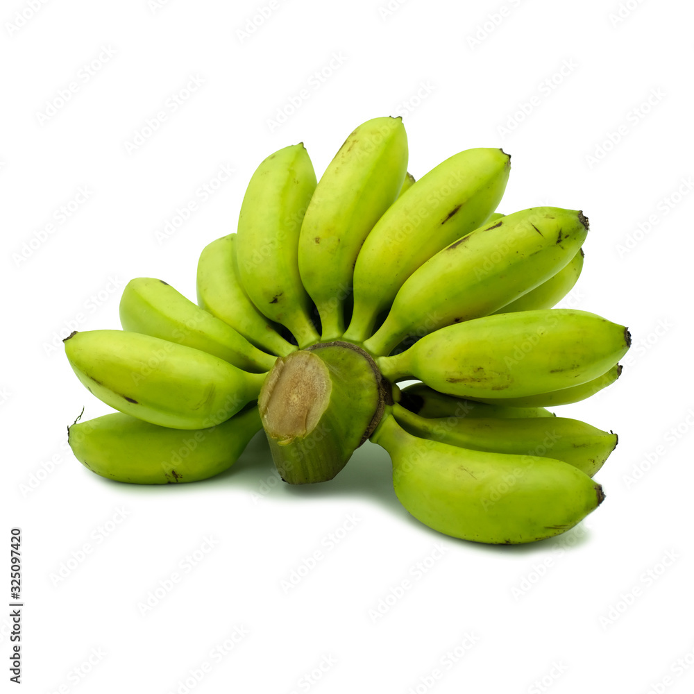 bunch of raw fresh green bananas isolated on white background