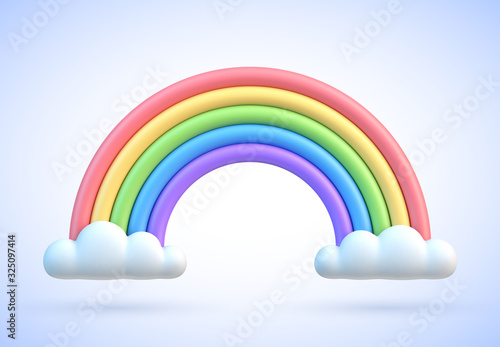 Colorful rainbow with clouds 3d vector illustration