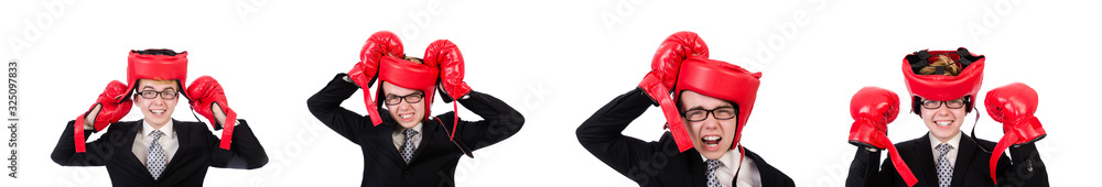 Young businessman boxer isolated on white Young businessman boxer isolated on white