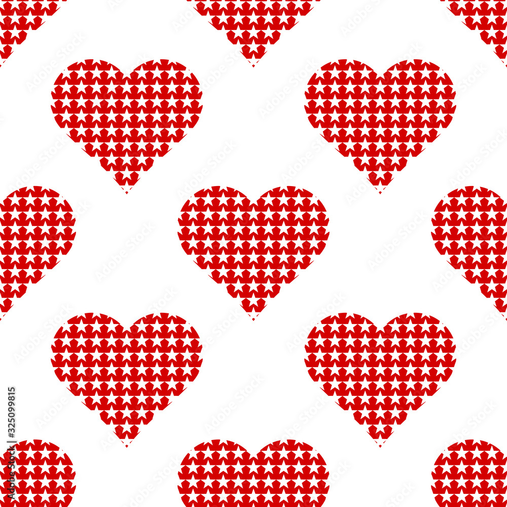 Red heart sign repeat pattern isolated on white background vector. Stars logo in heart symbol. Red heart sign repeat pattern isolated on white background vector. Stars logo in heart symbol.