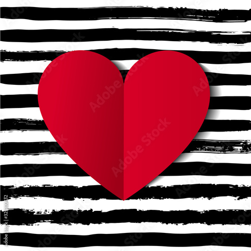 Trendy and Beautiful Design with Red Heart Icon on the Hand Drawn Black Stripes.