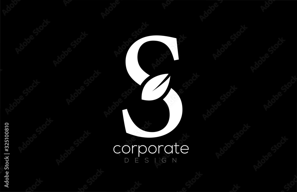 Fototapeta premium black and white S letter alphabet leaf logo icon design for company and business