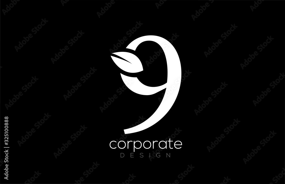 Obraz premium black and white number 9 nine leaf logo icon design for company and business