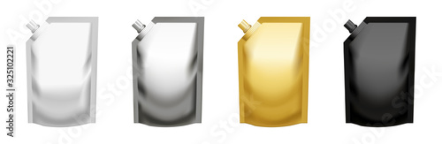 Set of realistic white pouch doypack with side spout