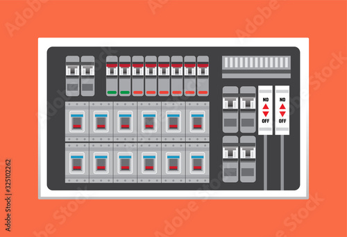 electrical panel, switch on off,Breakers vector flat, Circuit breakers