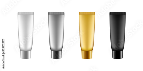 Set of realistic blank tubes with cap isolated on white background