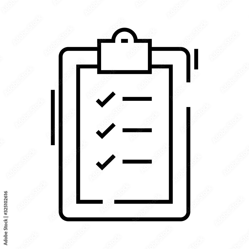 Check list line icon, concept sign, outline vector illustration, linear symbol. Check list line icon, concept sign, outline vector illustration, linear symbol.