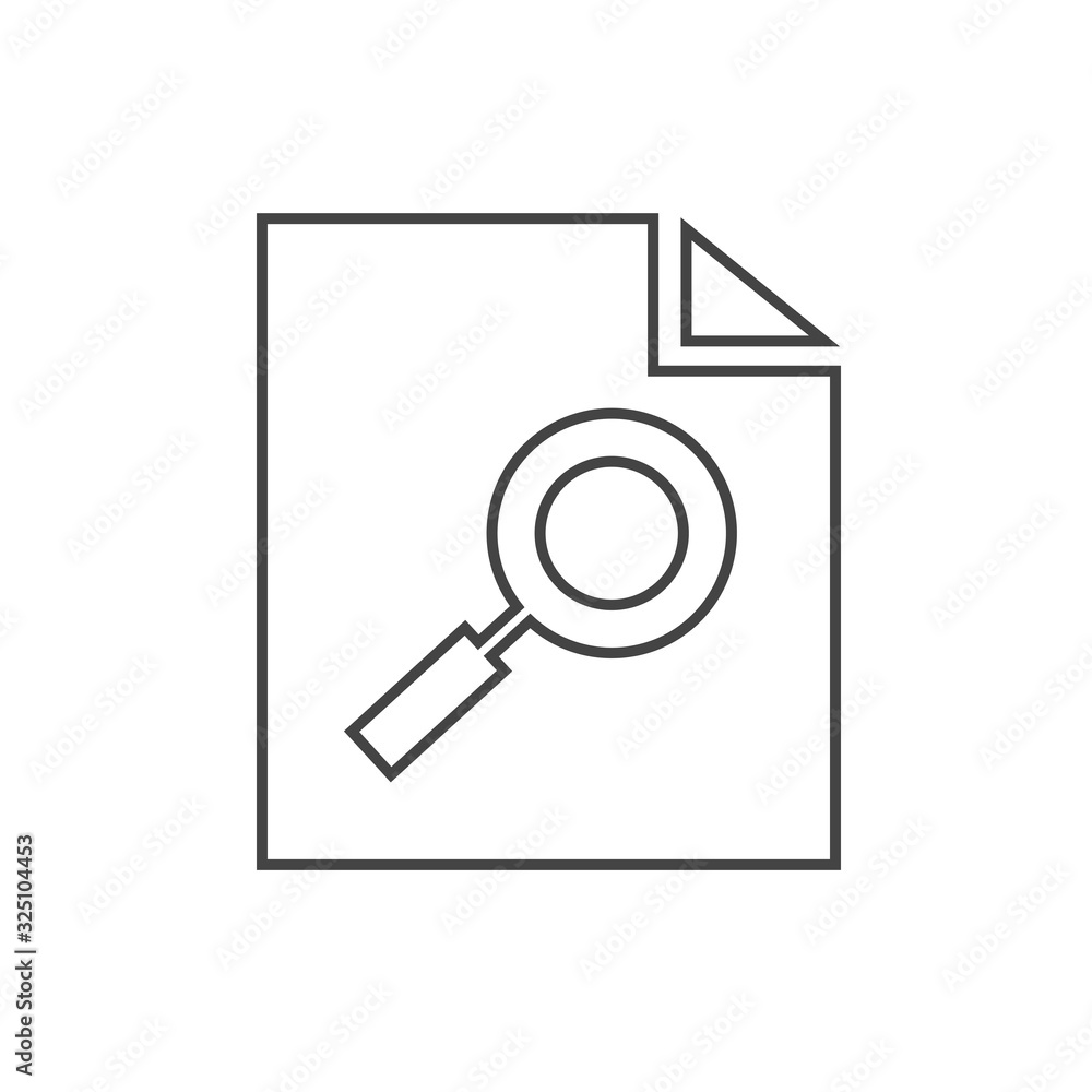 File search icon. Document page with magnifier tool symbol isolated on white background File search icon. Document page with magnifier tool symbol isolated on white background