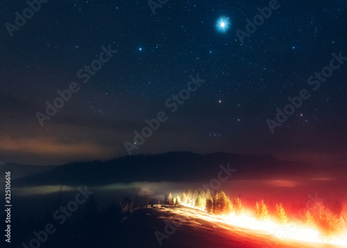 night landscape with stars and moon