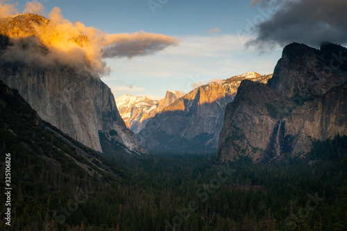Yosemite Valley from epic Tunnel View in Wawona Road in California, United States. photo