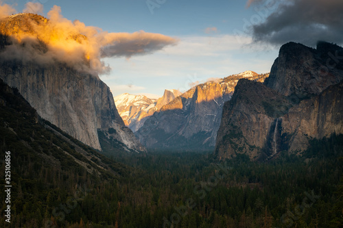 Yosemite Valley from epic Tunnel View in Wawona Road in California, United States.