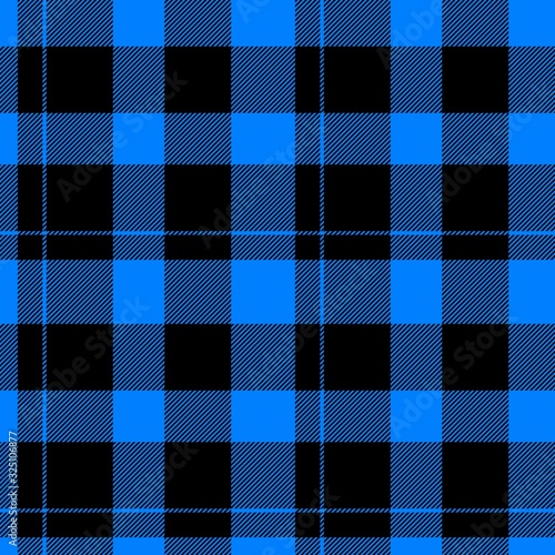 Tartan seamless plaid pattern illustration in black and blue combination